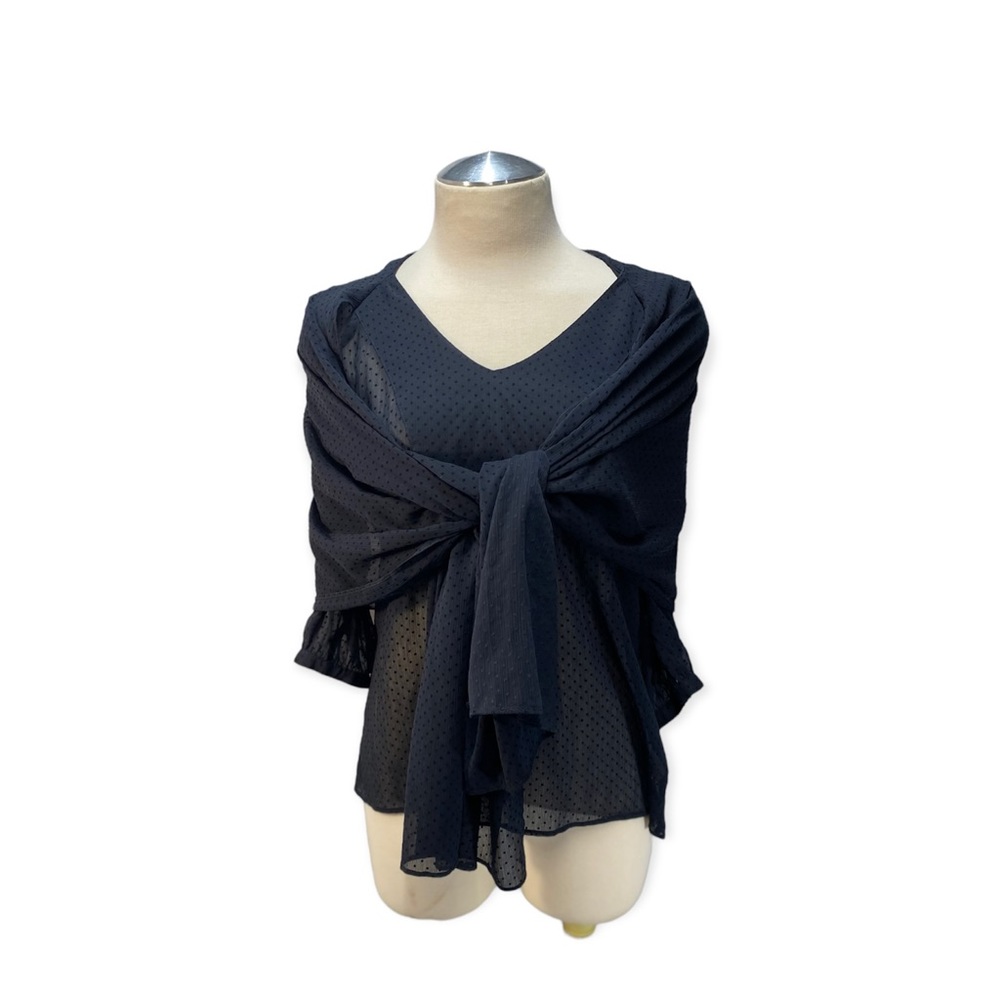 Rare Fossil Black Semi-Sheer Blouse with Shawl